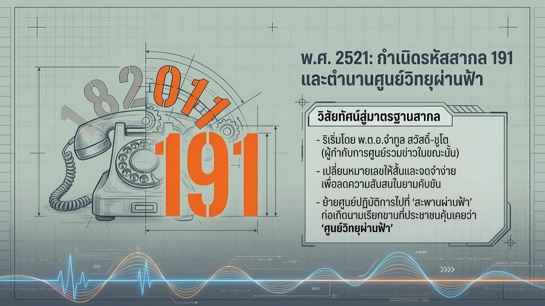 พ.ศ. 2521: กำเนิดรหัส 191 และตำนานศูนย์วิทยุผ่านฟ้า: วิสัยทัศน์สากล สั้น จำง่าย — ย้ายศูนย์มาสะพานผ่านฟ้า